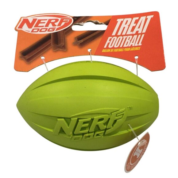 NERF Dog Treat Football Lime 5" Textured Rubber Dog Toy - Picture 1 of 4